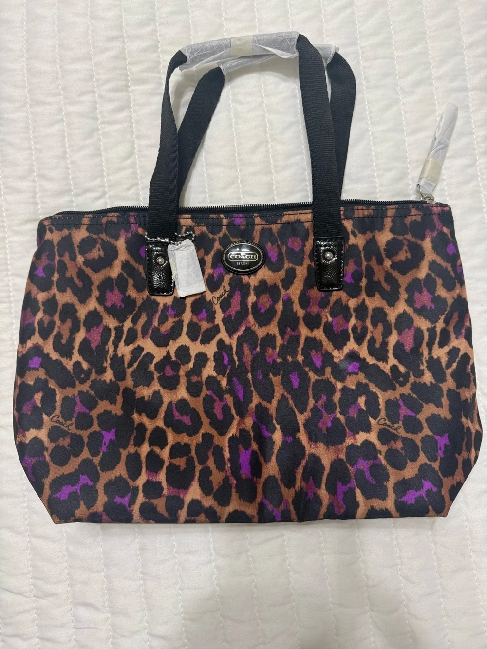 New with tag COACH Leopard-Print Tote with Purple Accents